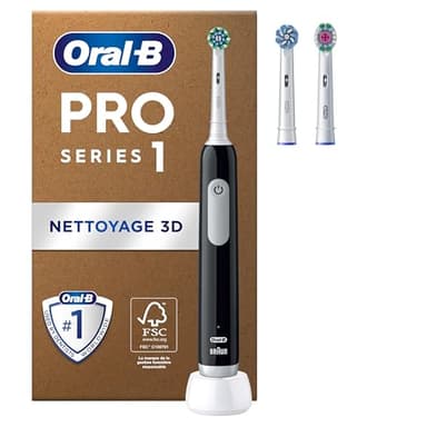 Oral-B Brosse A Dents Electrique Pro 1Noire, 3 Modes De Nettoyage 3D Dont Douceur, Brossage Avec Des Oscillo-Rotations Et Pulsations, 2 Brossettes De Rechange Rondes Oral B, Chargeur, Emballage Carton