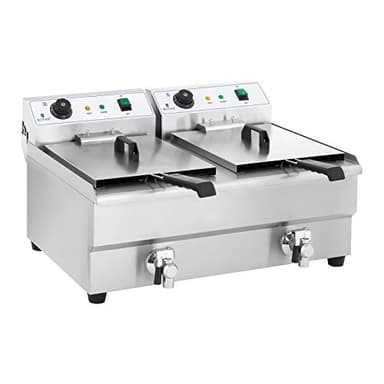 Royal Catering Friteuse Électrique 2 x 3 200 W, 2 x 16 l Au Total / 2 x 12 l D’Huile, Thermostat, 2 Robinets, Acier Inoxydable, De Restaurant Double Professionnelle Commerciale
