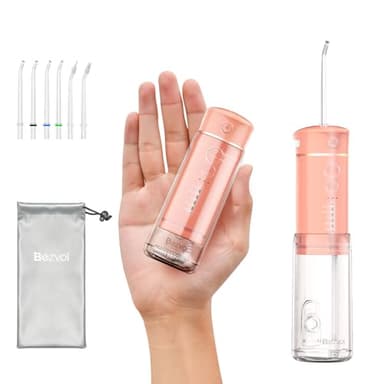 Bezvoi Hydropulseur Dentaire Portable Mini avec 5 Modes, Réservoir 300ml, Étanchéité IPX7, 6 Embouts pour Gencives et Appareils Dentaires
