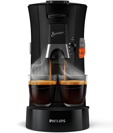 Philips Domestic Appliances Senseo Select Eco Machine à dosettes à café – Choix de la force du café Plus Fonction Memo en plastique recyclé, 1450 W, Noir/Moucheté (CSA240/20)