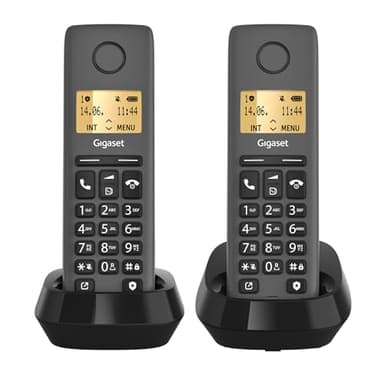 Gigaset PURE 120 Duo - 2 téléphones sans fil avec ECO DECT - écran rétro-éclairé - compatible avec les aides auditives - protection d'appel, noir anthracite