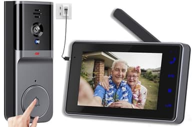 Sonnette Sans Fil avec Camera avec écran IPS de 4.3 1080P Visiophone Sans Fil Pas de WiFi Requis Volume Très Fort Interphone Audio Bidirectionnel la Fonction de Vision Nocturne Interphone Video- 120°