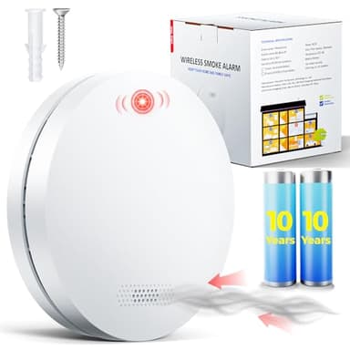 Détecteur de Fumée à Batterie 10 Ans, Victoires aux Tests DIN en 14604, Détecteur de Fumée, Alarme Incendie, Autoadhésif, Alarme de fumée >85dB - 1 pièces