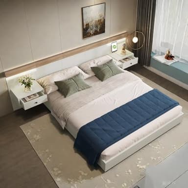Sapgaks Lit 140x200 avec Lattes et tête,lit Coffre avec 2 Tables de Nuit LED et Prise USB,lit 1 Personne avec Rangement,Cadre de Simple,Ensemble en chêne Blanc(sans Matelas)