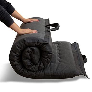 MAXYOYO Matelas futon Portable Pliable, en Tissu hypoallergénique et en Mousse à mémoire de Forme avec poignée et Fermeture éclair pour extérieur (Gris Foncé, 71 x 190 cm)