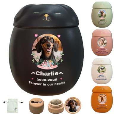 Personnalisée Urne Pour Chien, Urne à cendres de chien,Boîte à souvenirs en céramique, perte de chien, Fait à la main sur mesure (Petit Noir, Cendres de petite taille ≤10 kg (pas d’os))