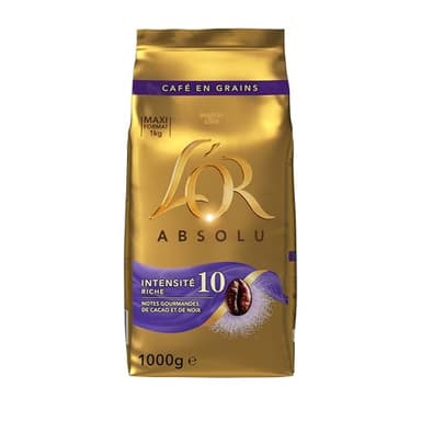 L'OR, 1Kg Café en Grains Absolu, Arabica & Robusta, Intensité 10