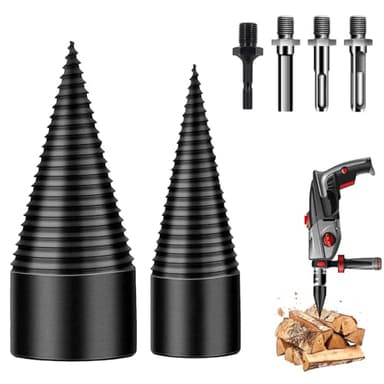 Foret de Fendage de Bois, 32mm+42mm Fendeur de Buche, Foret Conique avec 4 Poignées, Foret À Bois pour Fendre du Bois, Fendeuse Bois Cône, Fendeuse à Bois Perceuse pour Perceuse Électrique