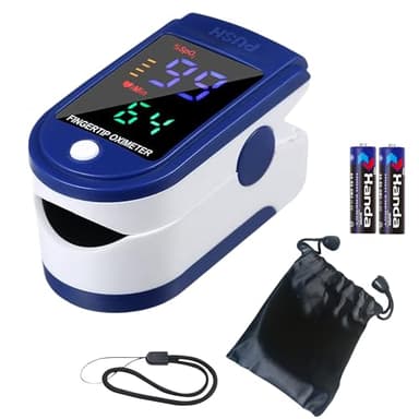 oxymetre de doigt professionnels - Ecran LED avec etui et cordon-oxymetre de pouls electronique avec Moniteur de frequence cardiaque-SPO2- etui et piles inclus-notice en Français