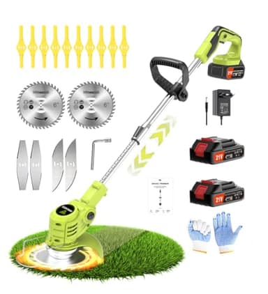21V Coupe Bordure sans Fil avec Batterie Wrneaoch Debroussailleuse Electrique sans Fil avec Moteur de 6 000 TR/Min et 650W Debrouissalleuses Batterie avec 2 Batteries de 2,0 Ah, Efficace et Facile