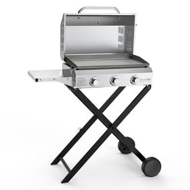 Onlyfire BBQ Barbecue à Gaz | 3 Brûleurs en Inox | Zone de Cuisson 57 x 36cm | 7Kw | avec Table D'appoint, Chariot, Thermomètre, Plaque de Gril | pour Extérieur Camping Balcon