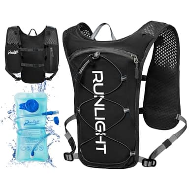 Runlight Gilet de course pour homme et femme, bretelles pectorales réglables, gilet de course avec bouteille d’eau de 1500 ml (noir, taille unique)