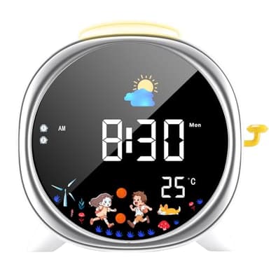 LIORQUE Reveil Enfant Educatif Jour/Nuit, Réveil Enfant avec Veilleuse,Deux Alarmes,Fonction Snooze,Réveil Rechargeable d'entraînement au Sommeil pour Garçons Filles