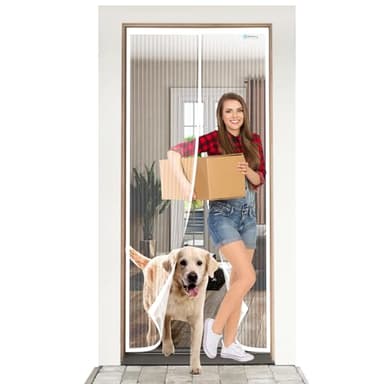 ESMAYULO Moustiquaire Porte 120x220 cm, Moustiquaire Porte Fenetre Facile à installer sans outils. Convient aux animaux de compagnie et aux enfants. Blanc