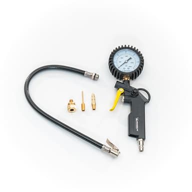 Michelin Gonfleur Pneus avec Manomètre Pression à Double Échelle, Pistolet de Gonflage avec Tube Flexible, Manomètre Compresseur avec Gamme Pression 0-8 Bar, Poignée Confortable, Buses Incluses, Noir