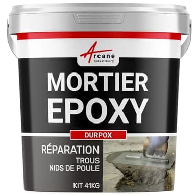 Mortier epoxy, ragreage, reparation beton, bouchage, trous, nid de poule, rattrapage de niveau : Durpox - 41 kg - ARCANE INDUSTRIES