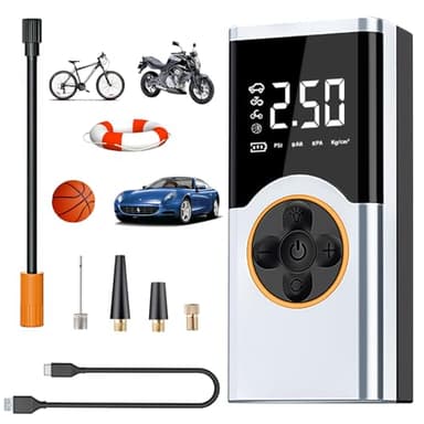 LOVPIS Gonfleur pneus Voiture sans Fil, 150PSI Compresseur à Air Portatif, 4000mAh Mini compresseur Voiture Portable, Affichage Numérique et Lumière LED pour Vélos Voitures Motos