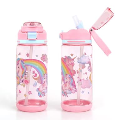 decalsweet Gourde Enfant, Anti-Fuite, 600ml Maternelle avec Paille, Verrouillage Sécurisé, Bouteille Enfant pour École & Sport, Gourde Sport pour Filles et Garçons (Licorne)