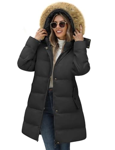 Yuson Girl Manteau Femme Hiver Chaud Veste à Capuche Long Polaire Chic Doudoune Parka Manche Longue Elegant Blouson Avec Fourrure Capuche Épais Rembourré Manteaux avec Poches en Zippé(Noir, M)
