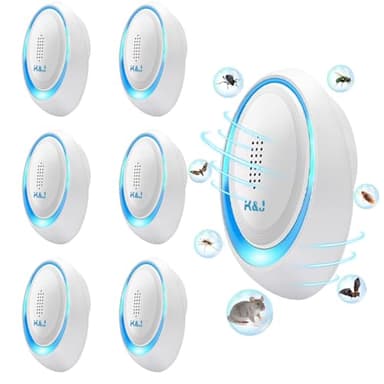 K&J Lot de 6 Antiparasitaires Intérieur - Repulsif Souris - Ultrason Souris et Rats - Anti Souris - Lutte antiparasitaire Efficace pour Les rongeurs,Moustique,Araignée,Cafard,Mouch