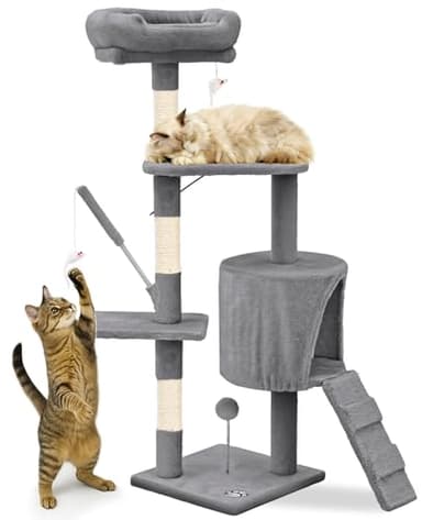 vounot® Arbre à Chat Hauteur 112cm Multi Niveaux Arbre à Grimper avec Griffoirs pour Chats Centre d’Activités avec Niche Escalade et Plateformes Gris