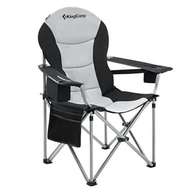 KingCamp High Back Lumbar Support Padded Folding Chair with Cup Holder Portable pour l'extérieur, Le Sport, Le Pique-Nique, Polyester, Noir, 1 Pack