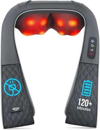 ALLJOY Masseur Cervical Sans Fil, Massage Cou et Dos Épaules avec Chauffant, Appareil de Massage Nuque Shiatsu, 3D-rotation Vitesse Réglable, Cadeaux pour Femme Homme Meres Papa