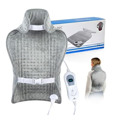Mobiclinic®, Coussin chauffant pour le dos et la nuque, Très faible consommation, 62x43, Marque européenne, 3 niveaux de chaleur, Arrêt automatique, Lavable, Les lombaires cervicales, Gris