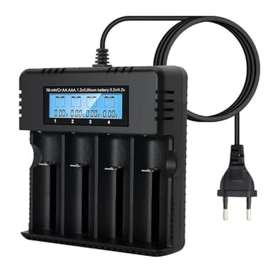 Pixelure Chargeur de Batterie à LCD, Chargeur de Batterie Li-ION 4 Fentes avec Charge Rapide Intelligente Compatible avec Une Variété de Batteries Li-ION 3,7 V 26650/18650/14500/16340 (Large)