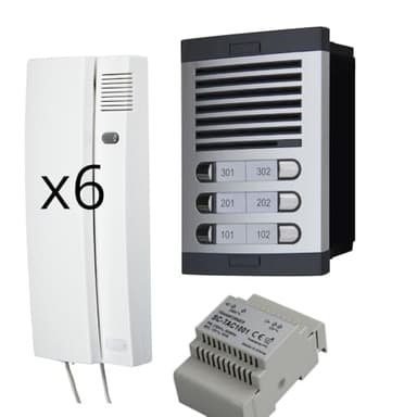 Kit interphone audio analogique 4+n pour immeuble – Complet avec plaque de rue, combinés, boîte d’encastrement et alimentation – Haute qualité