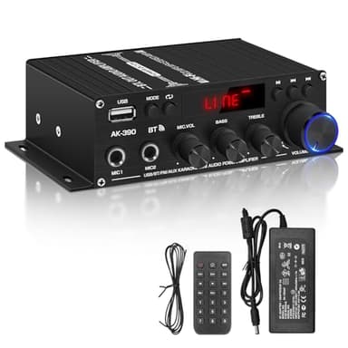 Romicta AK390 Amplificateur Audio HiFi, Mini Amplificateur Audio Stéréo Bluetooth 800W, 2 Canaux, Récepteur avec Radio FM, Entrées SD/USB, Idéal pour Maison et Voiture, Alimentation 12V/220V