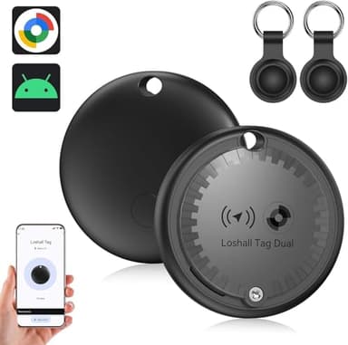 Air Traceur Tag Android, Bluetooth Localisateur d'objets Compatible avec Google ”Find Hub”, Android Smart Tag avec 2 Housse de Protection en Silicone pour Valises/Portefeuilles/Clés (Noir, 2 pcs)