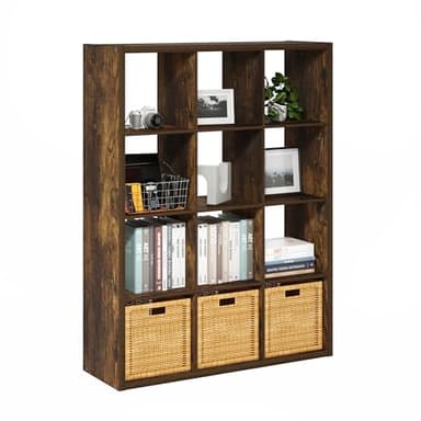Furinno Cubicle Bibliothèque, Étagère À 12 Cubes avec Structure Épaisse, Réversible Et À Dos Ouvert, 14,6 X 43,8 X 58 Cm, Idéale pour Le Salon, La Chambre Ou Le Bureau, Couleur Pin Ambré.