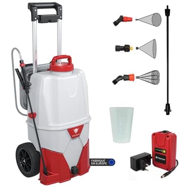 PULMIC Pulvérisateur a Batterie 35L, 7h d'Autonomie, Pression Réglable jusqu'à 4 Bars, Pulvérisateur Toiture Longue Portée avec Tuyau de 6m, Batterie Lithium Rechargeable, Projette en Altitude