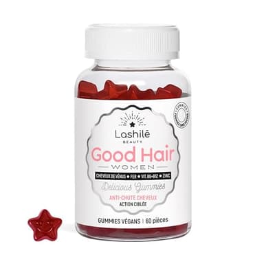 Lashilé Beauty - Complément Alimentaire - Anti-Chute Cheveux, Croissance & Force - Good Hair Women Vitamines Made in France -Biotine, Zinc, Fer, MSM, Vitamines B6 - Cure 1 Mois 60 Gummies