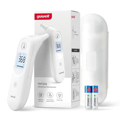 yuwell Thermomètre Auriculaire pour Enfants et Adultes, Thermomètre Infrarouge Numérique Idéal pour la Maison, Lecture Précise Instantanée et Alarme de Fièvre avec étui de Rangement