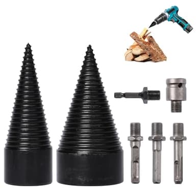 Pumwoy Foret de Fendage de Bois 45mm+32mm, Fendeuse Bois Cône avec Poignées de Perçage, Foret À Bois pour Fendre du Bois Pour Coupe Bois, Fendeuse à Bois Perceuse Sûre