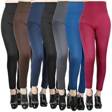 Moon Wood Lot de 7 Leggings Femme Legging Thermique Polaire Femme Hiver Taille Haute Elastique pour Le Sport et Yoga