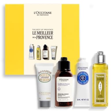 L'OCCITANE - Coffret Le Meilleur de la Provence - Crème Mains Karité, Gel Douche Verveine, Shampoing Equilibre et Douceur et Concentré de Lait Corps Amande - Fabriqué en France