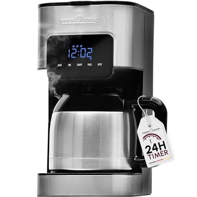 Profi Cook Machine à café avec thermos - avec minuterie pour un café frais le matin - Thermos à double paroi avec fermeture aromatique, Machine à café filtre en acier inoxydable PC-KA 1191