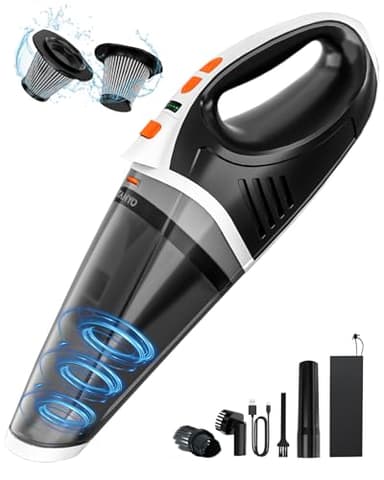 TANYO Aspirateur Voiture Puissant sans Fil, 15000PA 10000PA 2 Vitesses Mini Aspirateur à Main avec LED, Rechargeable Aspirateur de Table Sec et Humide pour Le Nettoyage de la Voiture et de la Maison
