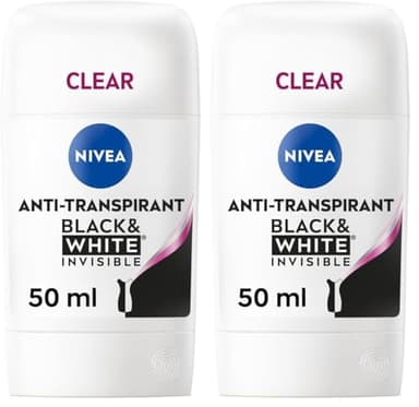 NIVEA - Stick Féminin Black & White Original - Déodorant Femme 72H Anti-Transpirant Aisselles - Protection 5-en-1 Anti-Traces & Anti-Irritations - Derma Active - Tous Types De Peaux - 50 ml (Lot de 2)