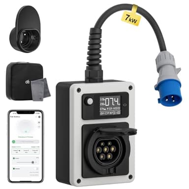 dé Borne de Recharge Véhicule Électrique 7kW 32A APP, Carte RFID, Wallbox 7kW avec Prise CEE P17, Compatible avec E-208, Fortwo, EX30, Q4 et Autres EV/PHEV