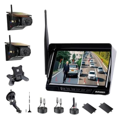 aotozen 2 Camera de Recul sans Fil Solar avec Moniteur 7" 1080P HD Fonction d'alarme, 1 Min Installation Rapide, IP68K Imperméable Camera de Recul Voiture pour Camion, Remorque, Camping Car, Van