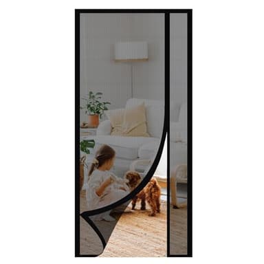 Sekey Moustiquaire Porte Résistant à Griffes de Chat, Moustiquaire Magnétique Ouverture Latérale, Rideaux en Fibre de Verre, Anti Insectes, Installation Facile, 130x220cm, Noir