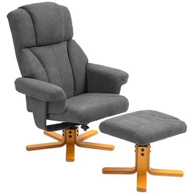HOMCOM Fauteuil Relax avec Repose-Pied, Fauteuil de Relaxation en Velours avec Dossier inclinable, Assise rembourrée et Dossier Haut, Structure en Bois, pour Salon, Chambre, Home cinéma, Gris foncé
