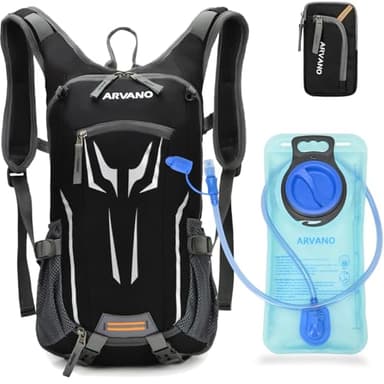 Arvano 18l Sac à Dos de Vélo, Sac a Dos d'hydratation avec 2l Poche à Eau, Sac à Dos VTT Respirant et Léger équitation Cyclisme Randonnée Running et des Sport de Plein Air avec Housse de Pluie (Noir)