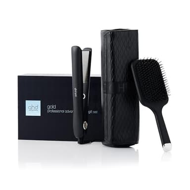 ghd - Coffret Lisseur ghd Gold, Fer à lisser (Noir) - Brosse & Pochette incluses - Des cheveux 65% plus brillants - Lissez, ondulez, bouclez grâce à son design arrondi - Idéal tous types de cheveux