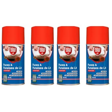 PROTECT EXPERT 4 Aérosols Anti Punaises De Lit & Anti Puces - Foudroyant - 4x150ml - Diffusion Automatique - Traite 100m3 - Efficace Contre Les Infestations PUPA150NX4