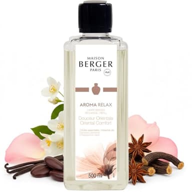 MAISON BERGER – Recharge Lampe Berger Aroma Relax 500 ML – Anis étoilé, Réglisse, Jasmin – Parfum Floral, Gourmand – Anti-odeurs – Fabriqué en France